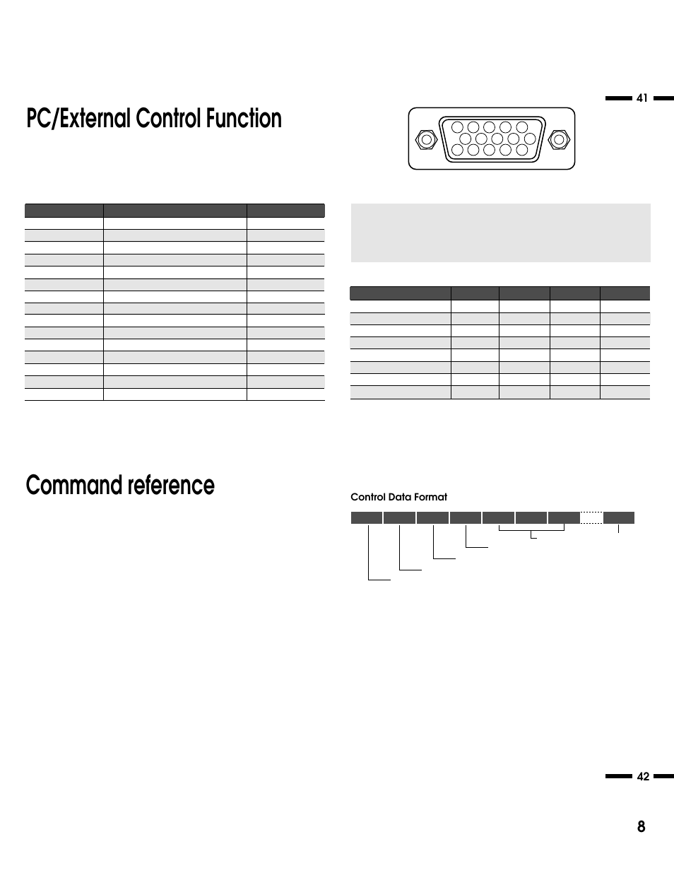 Pc/external control function, Command reference | NEC XM37 User Manual | Page 26 / 38