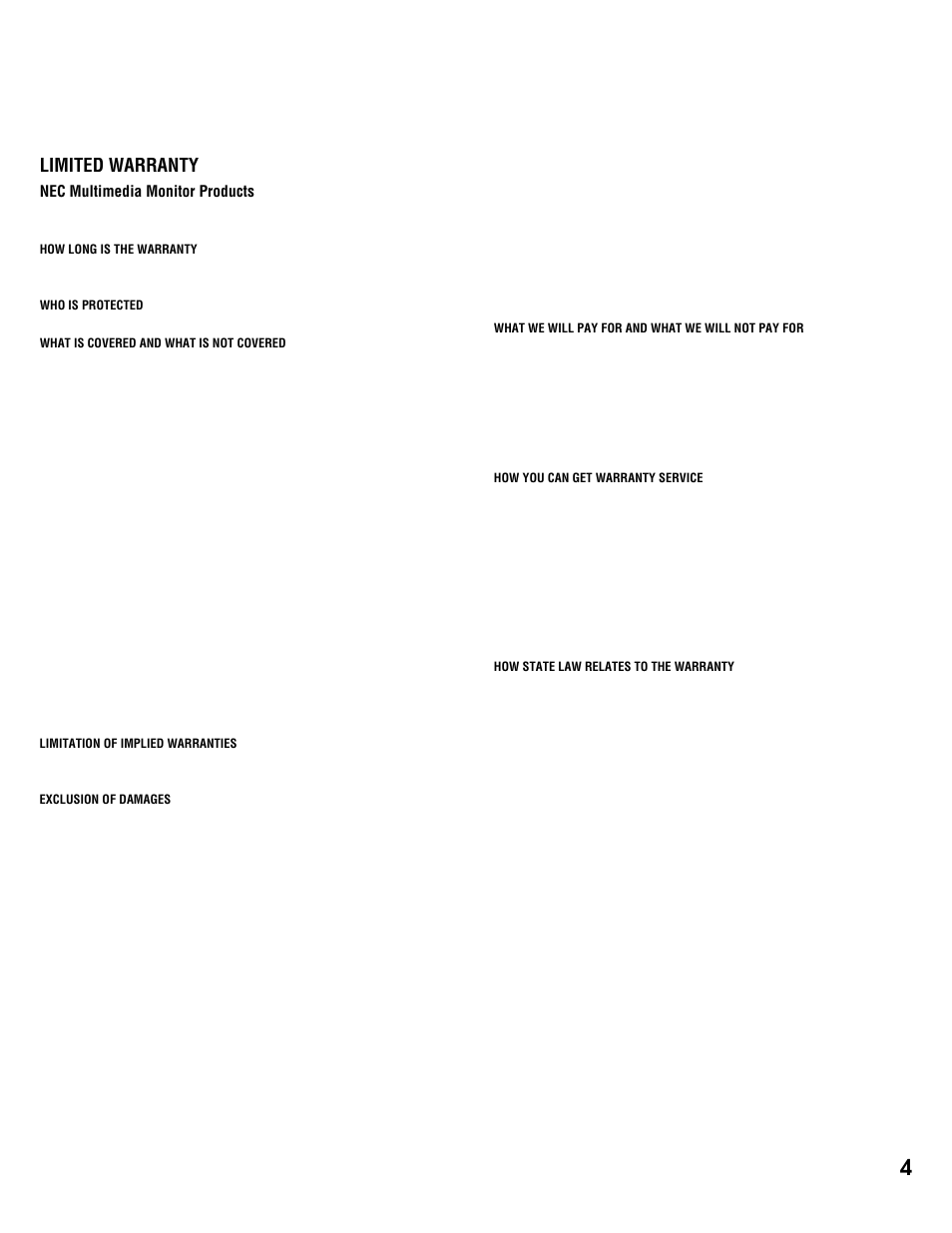 Limited warranty | NEC XM37 User Manual | Page 4 / 38
