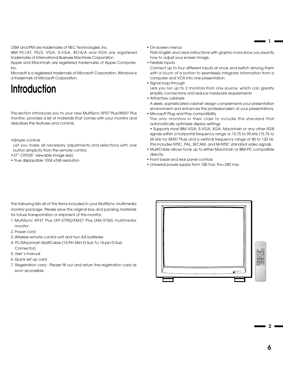 Introduction | NEC XM37 User Manual | Page 6 / 38