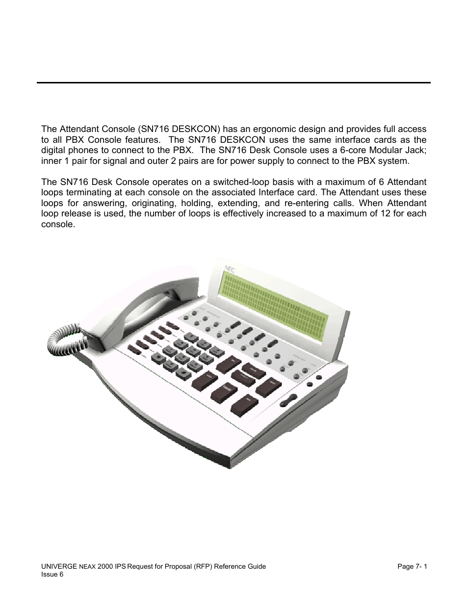 Chapter 7 attendant answering position, Attendant console (sn716) | NEC UNIVERGE NEAX 2000 IPS User Manual | Page 125 / 389