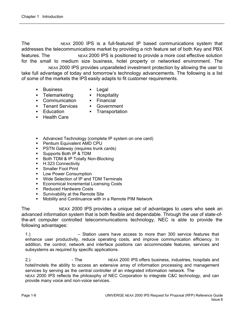 Vertical markets, Competitive benefits and advantages | NEC UNIVERGE NEAX 2000 IPS User Manual | Page 14 / 389