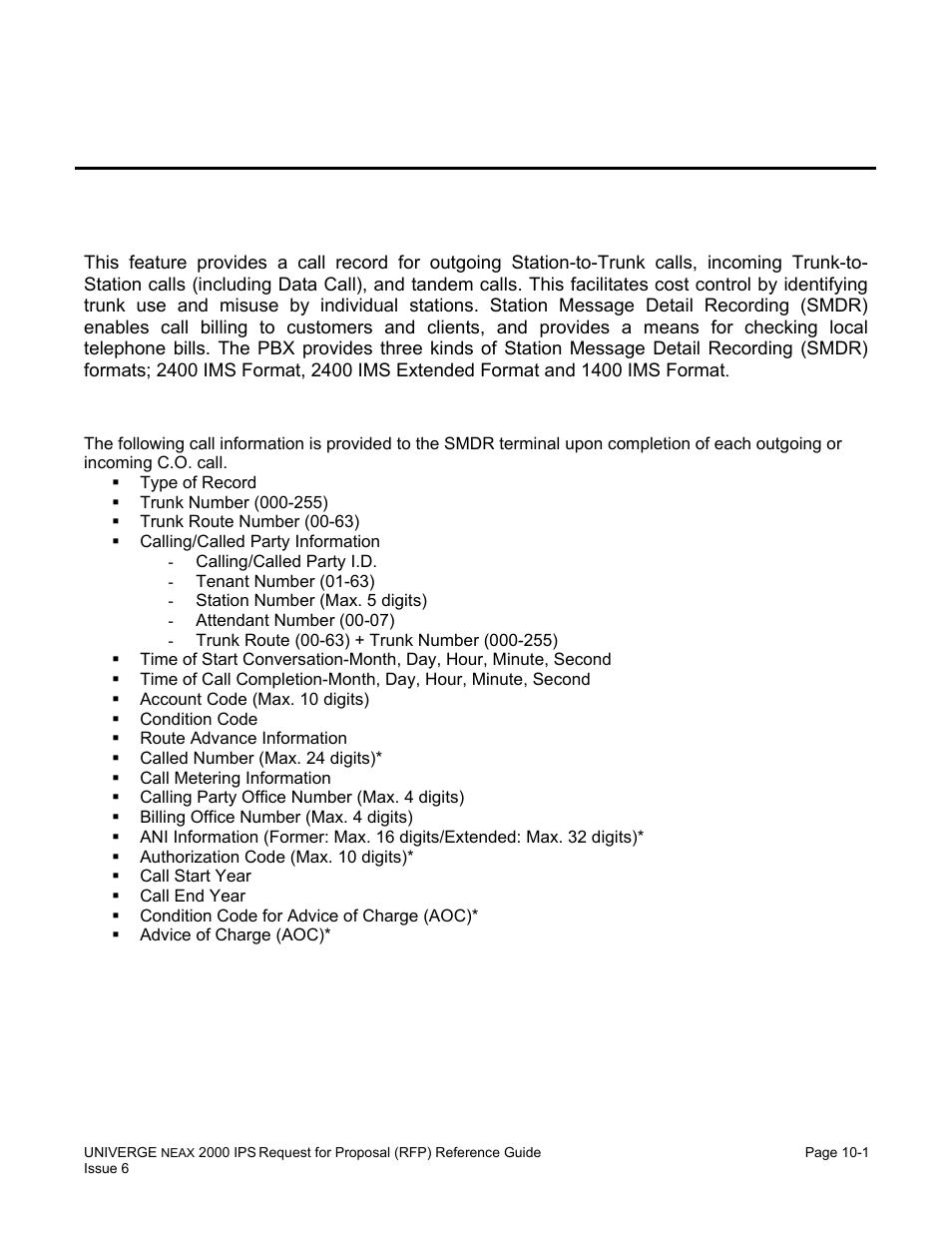 Chapter 10 system input/output (i/o) interfaces, Station message detail recording (smdr) | NEC UNIVERGE NEAX 2000 IPS User Manual | Page 197 / 389