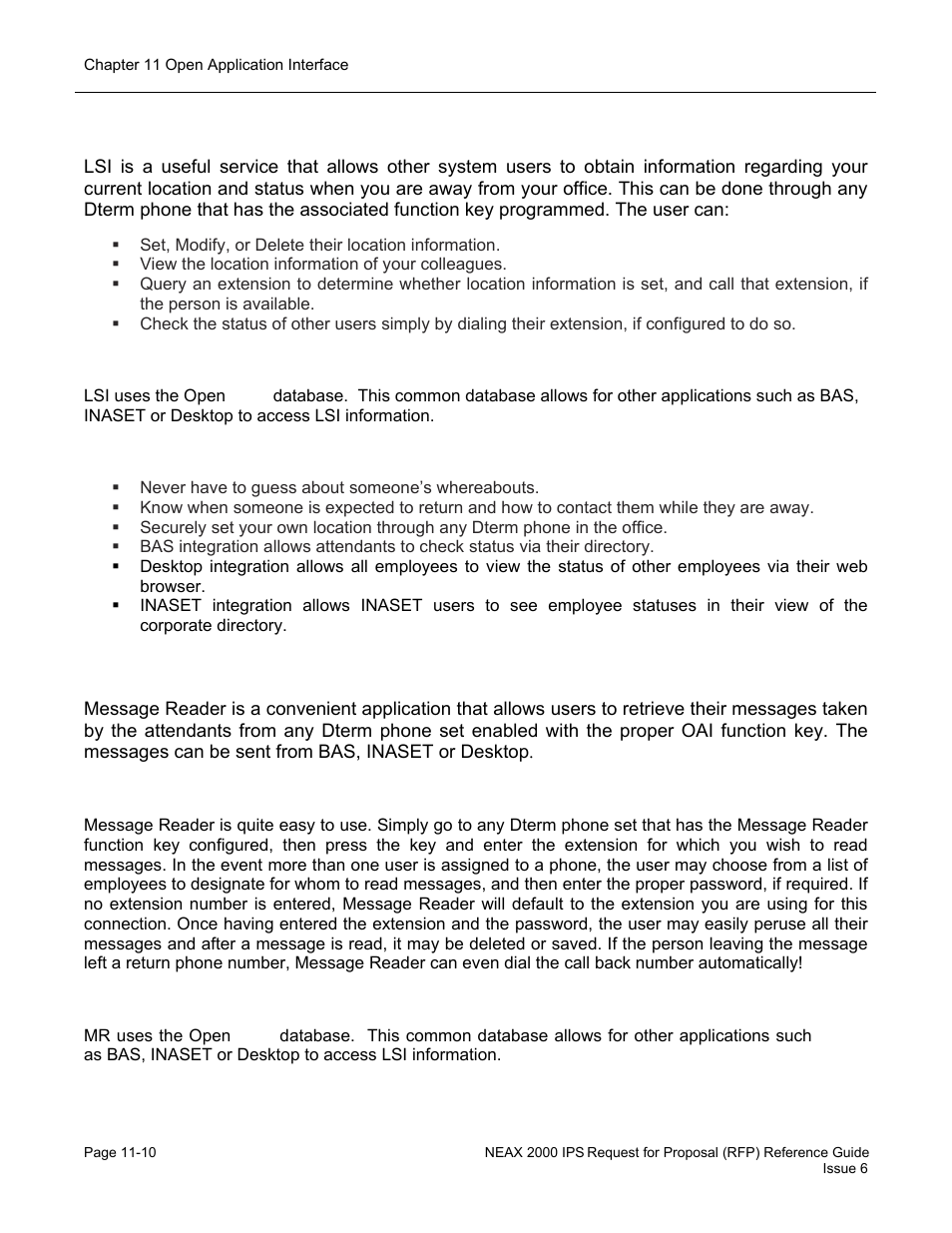 Open worx : location status information (lsi), Open worx : message reader (mr) | NEC UNIVERGE NEAX 2000 IPS User Manual | Page 216 / 389