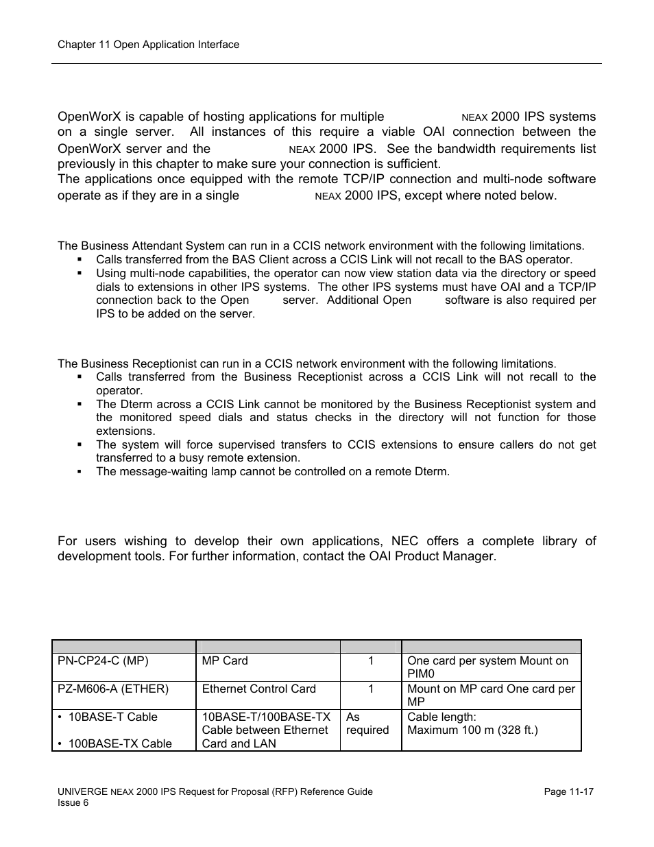 Open worx : multiple ccis node configuration, Oai application software development, System specifications | NEC UNIVERGE NEAX 2000 IPS User Manual | Page 223 / 389