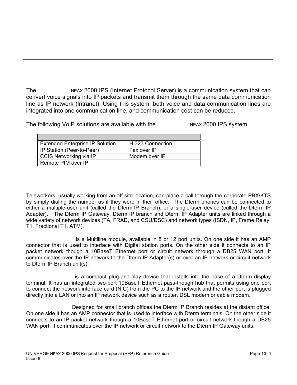 Chapter 13 voice over ip (voip), Voip solutions, Extended enterprise ip solution | NEC UNIVERGE NEAX 2000 IPS User Manual | Page 243 / 389