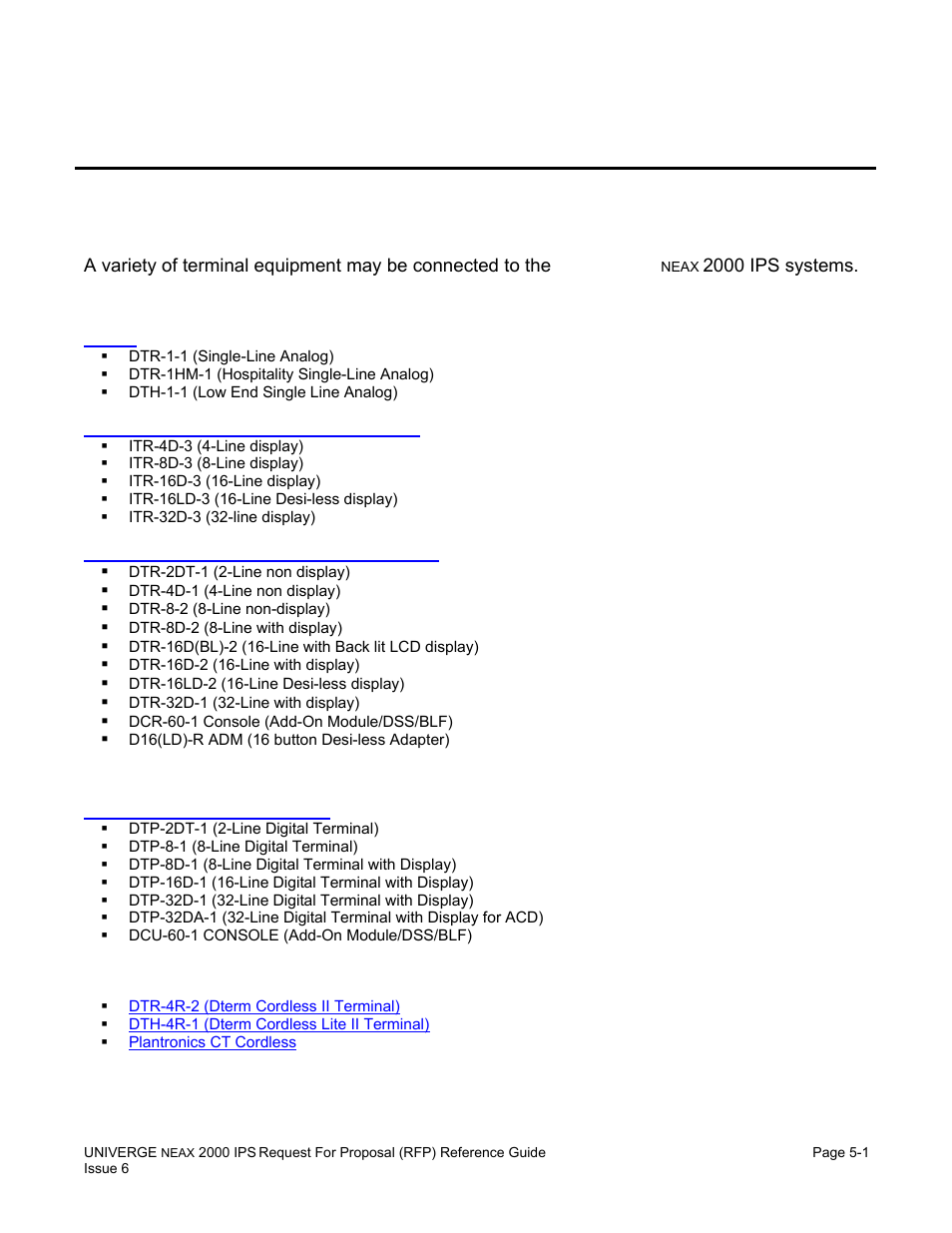 Chapter 5 station equipment, Terminal line up | NEC UNIVERGE NEAX 2000 IPS User Manual | Page 87 / 389