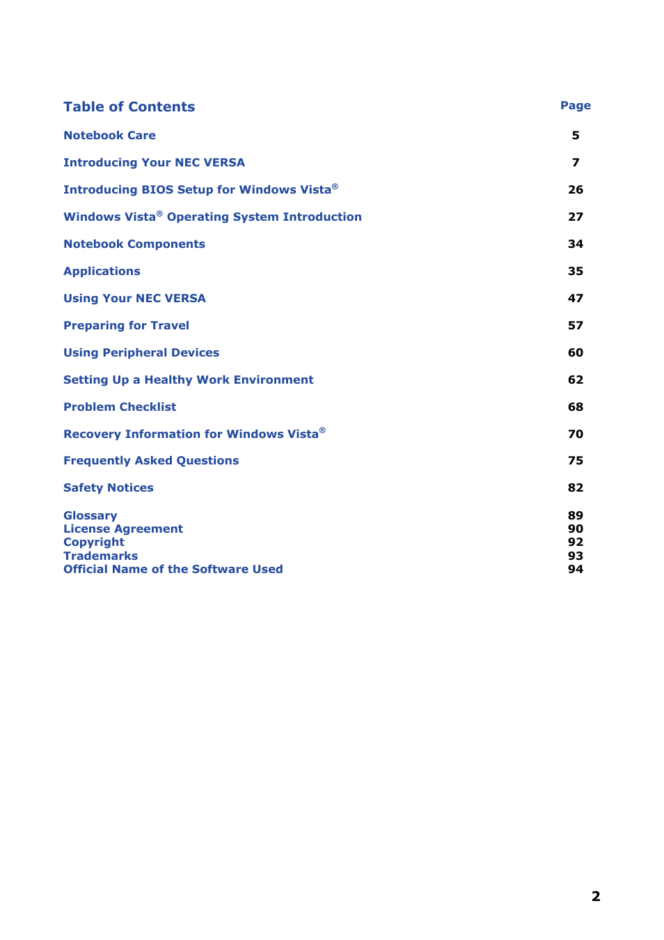NEC VERSA P8510 User Manual | Page 2 / 94