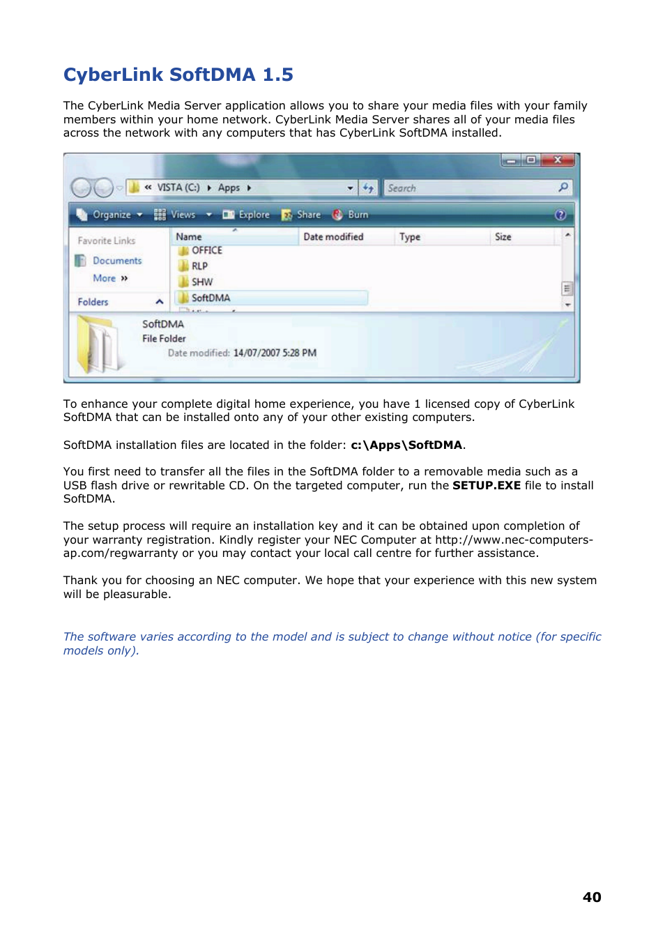 Cyberlink softdma 1.5 | NEC VERSA P8510 User Manual | Page 40 / 94