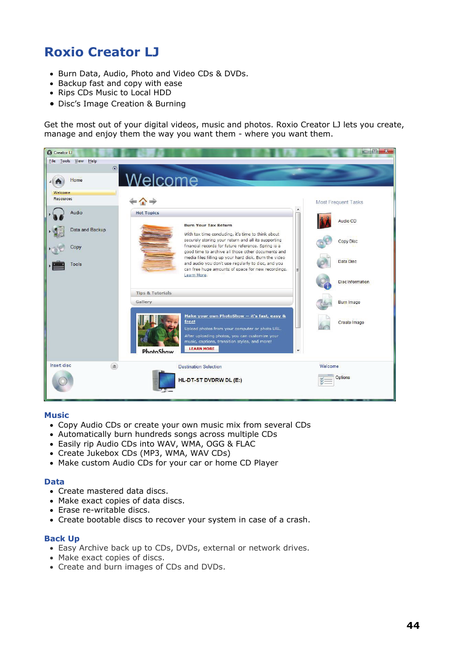 Roxio creator lj | NEC VERSA P8510 User Manual | Page 44 / 94