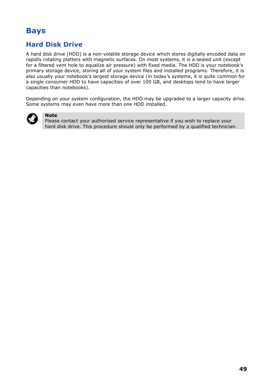 Bays, Hard disk drive | NEC VERSA P8510 User Manual | Page 49 / 94