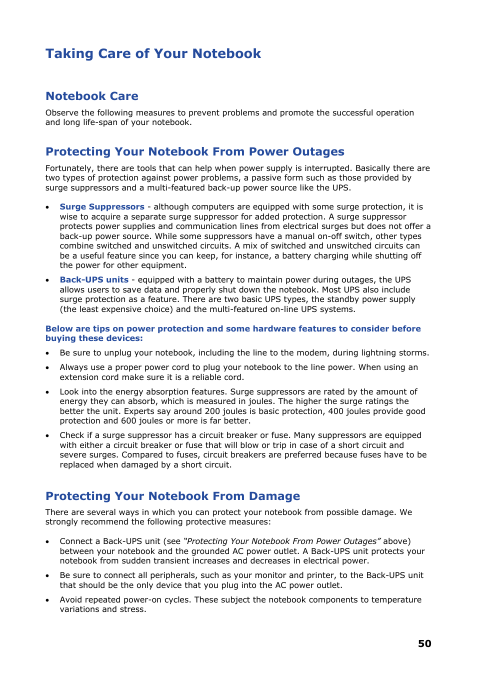 Taking care of your notebook | NEC VERSA P8510 User Manual | Page 50 / 94