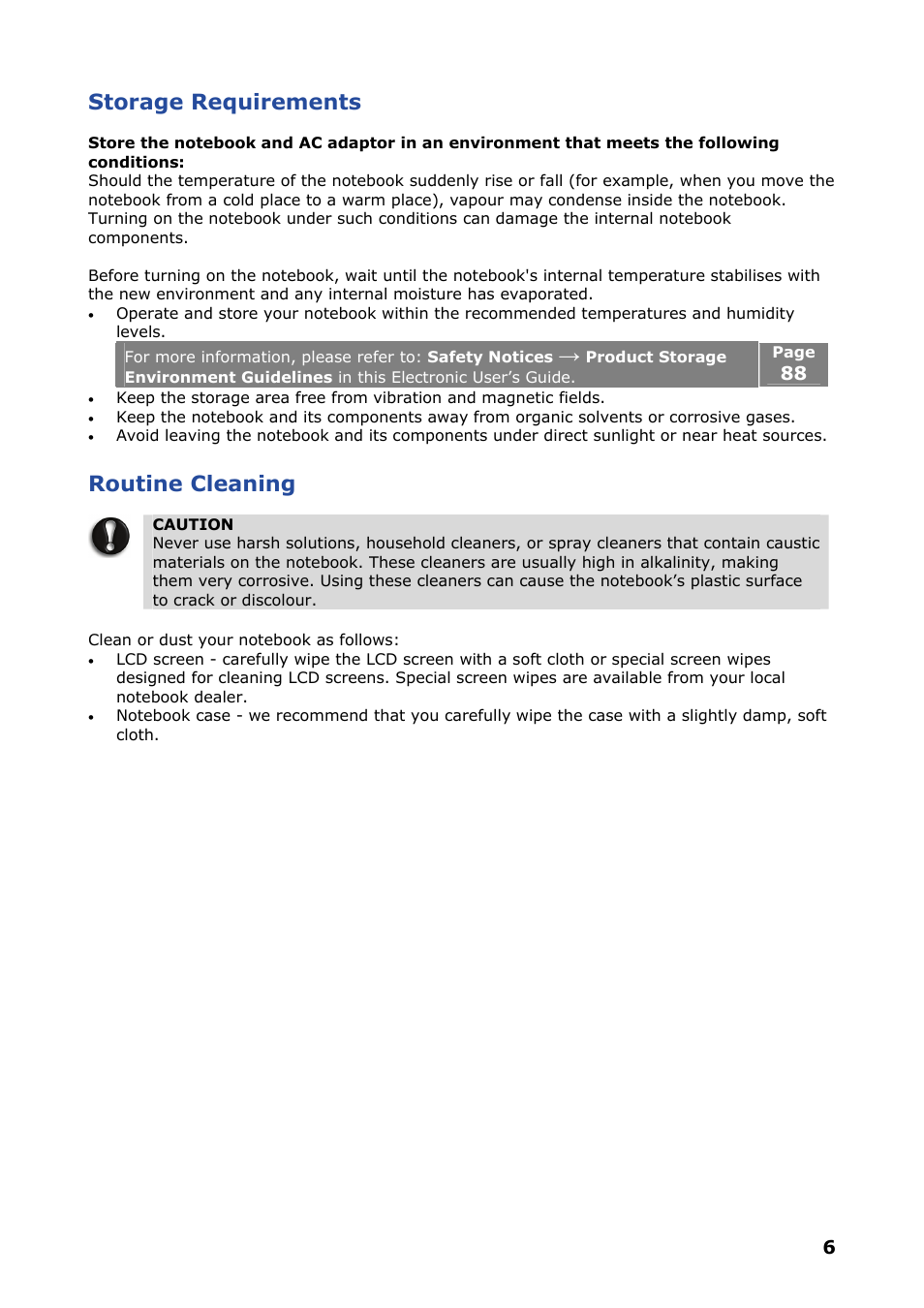Storage requirements, Routine cleaning | NEC VERSA P8510 User Manual | Page 6 / 94