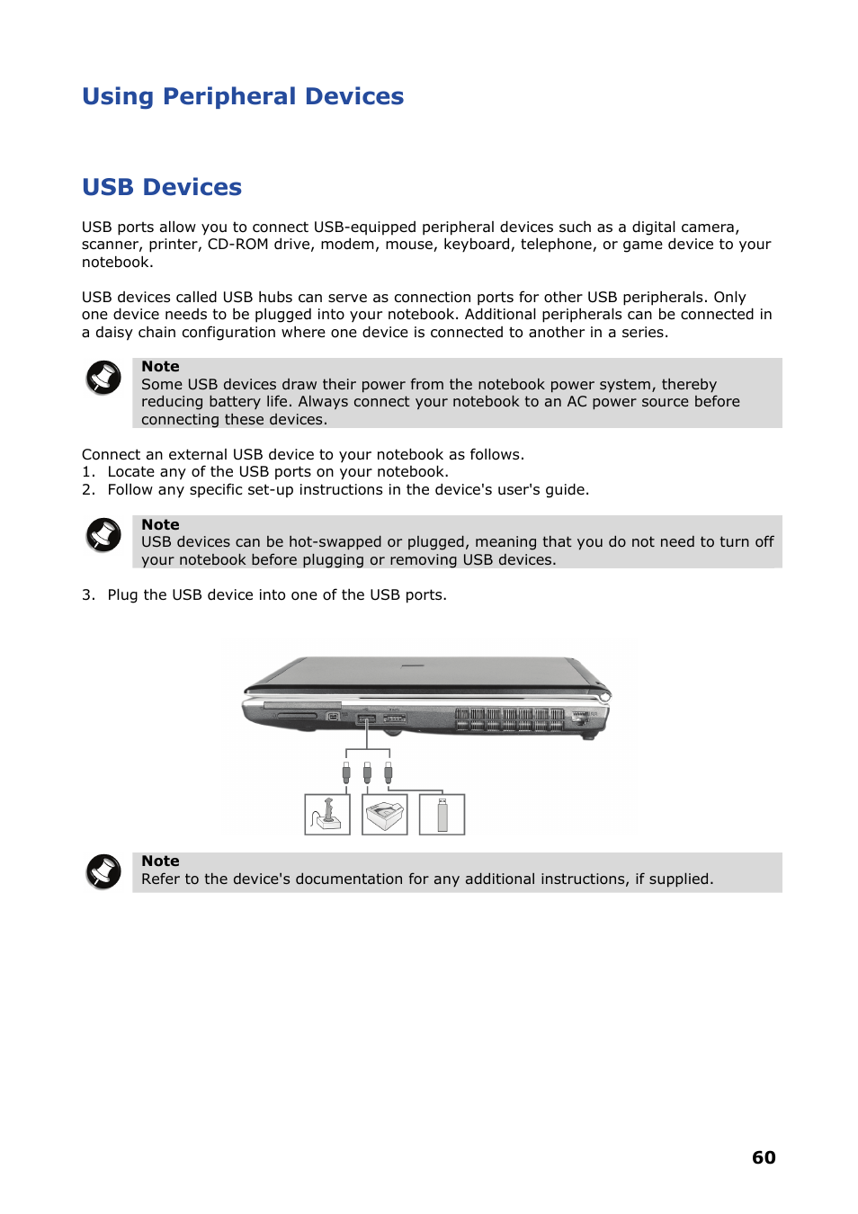 Using peripheral devices, Usb devices, Using peripheral devices usb devices | NEC VERSA P8510 User Manual | Page 60 / 94