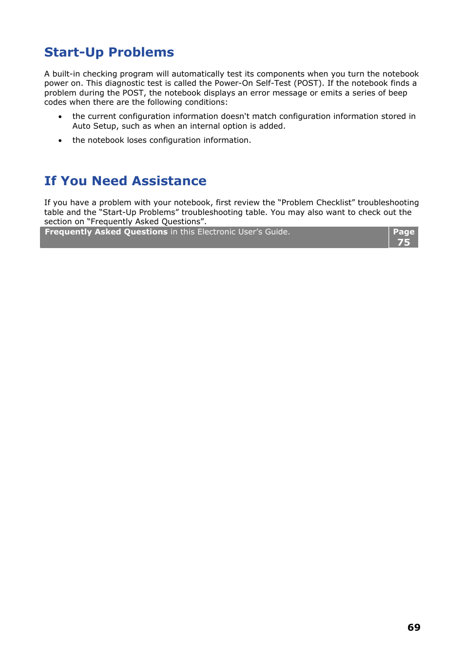 Start-up problems, If you need assistance | NEC VERSA P8510 User Manual | Page 69 / 94
