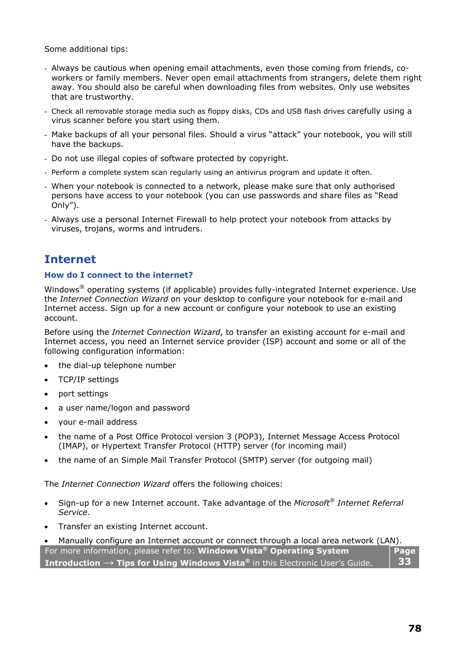 Internet | NEC VERSA P8510 User Manual | Page 78 / 94
