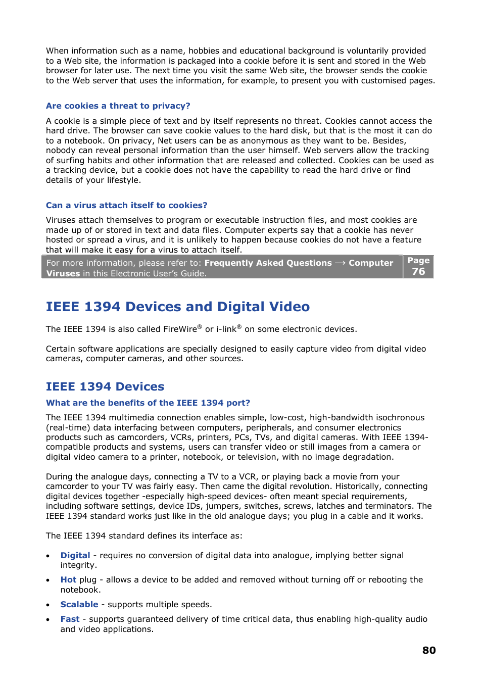 Ieee 1394 devices and digital video, Ieee 1394 devices | NEC VERSA P8510 User Manual | Page 80 / 94