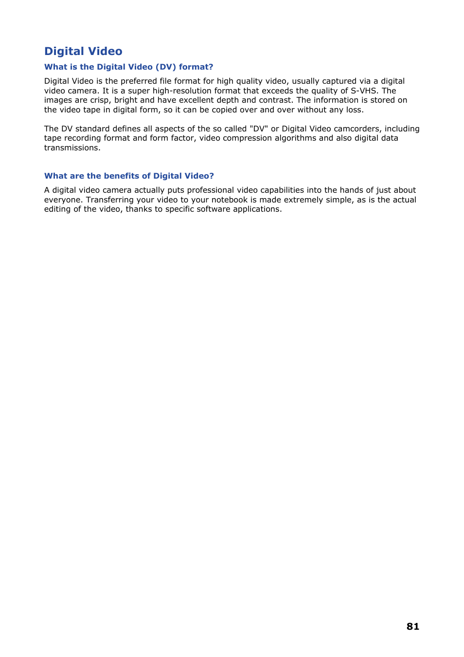 Digital video | NEC VERSA P8510 User Manual | Page 81 / 94