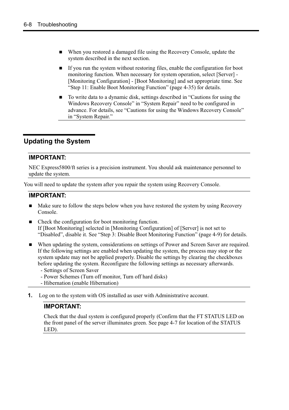 Updating the system | NEC EXPRESS5800 N8800-099F User Manual | Page 120 / 136