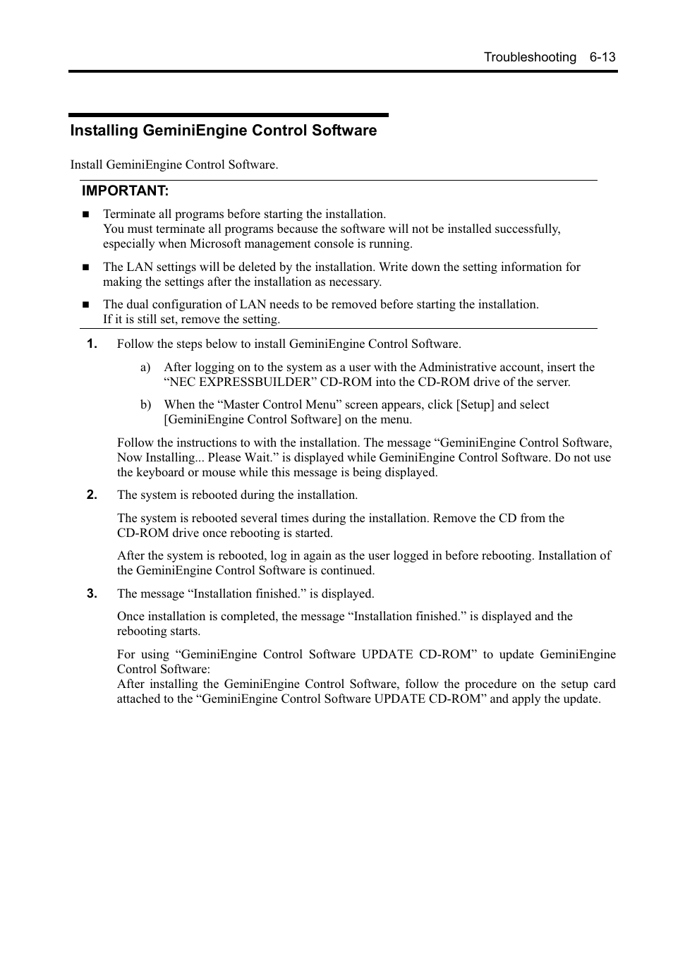 Installing geminiengine control software | NEC EXPRESS5800 N8800-099F User Manual | Page 125 / 136
