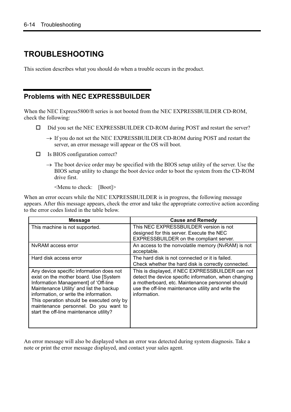 Troubleshooting, Problems with nec expressbuilder | NEC EXPRESS5800 N8800-099F User Manual | Page 126 / 136