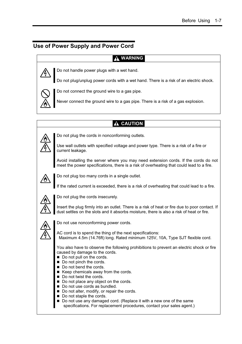 Use of power supply and power cord | NEC EXPRESS5800 N8800-099F User Manual | Page 25 / 136