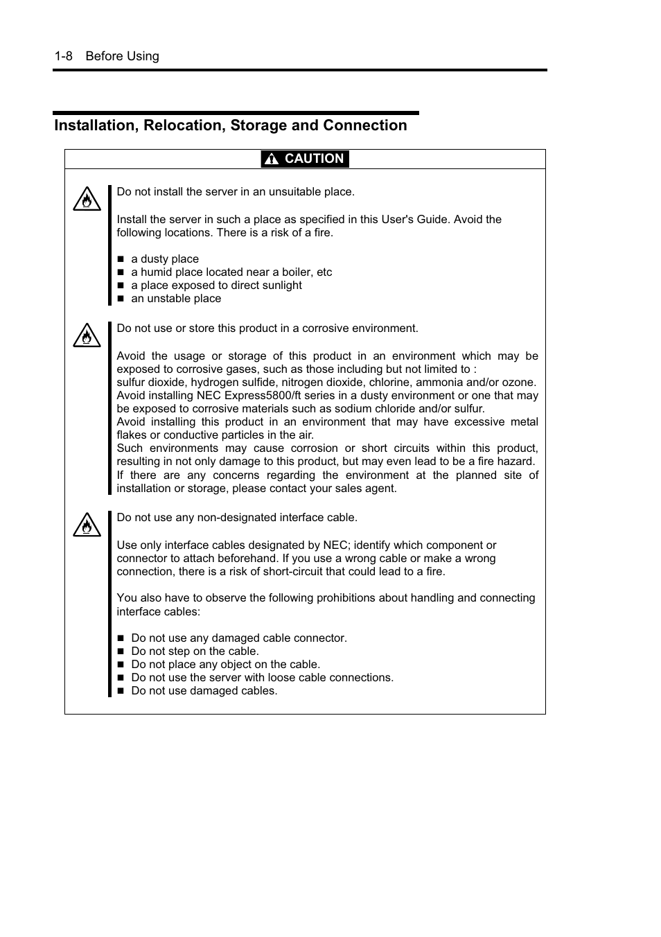 Installation, relocation, storage and connection | NEC EXPRESS5800 N8800-099F User Manual | Page 26 / 136