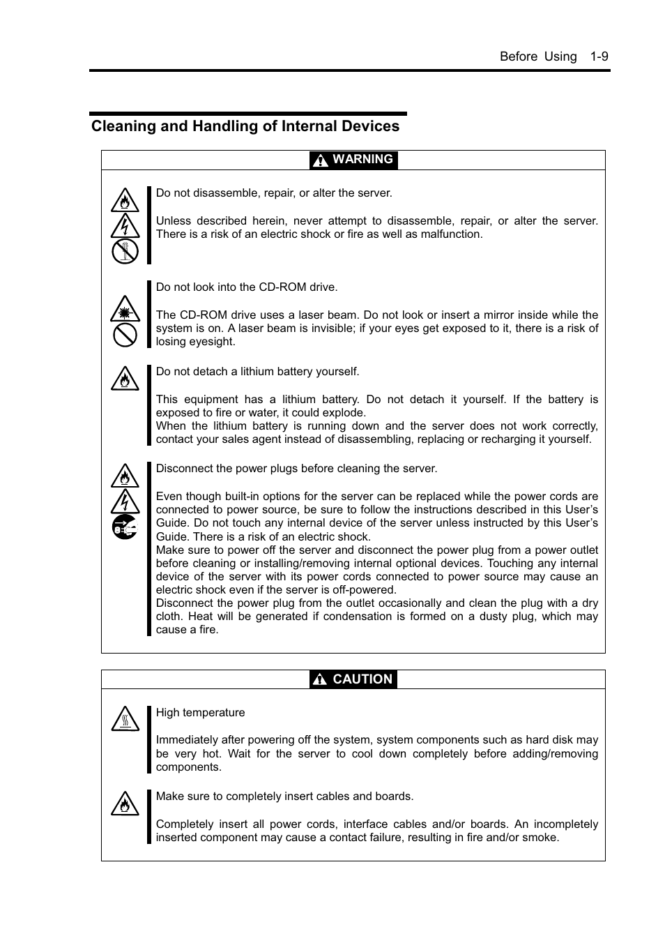 Cleaning and handling of internal devices | NEC EXPRESS5800 N8800-099F User Manual | Page 27 / 136