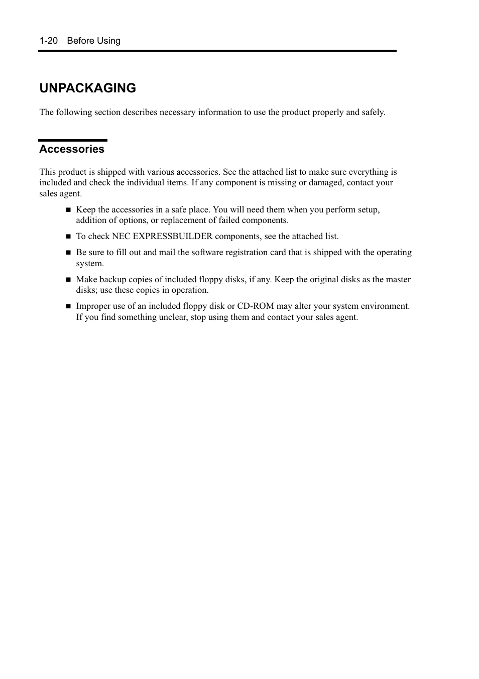 Unpackaging, Accessories | NEC EXPRESS5800 N8800-099F User Manual | Page 38 / 136