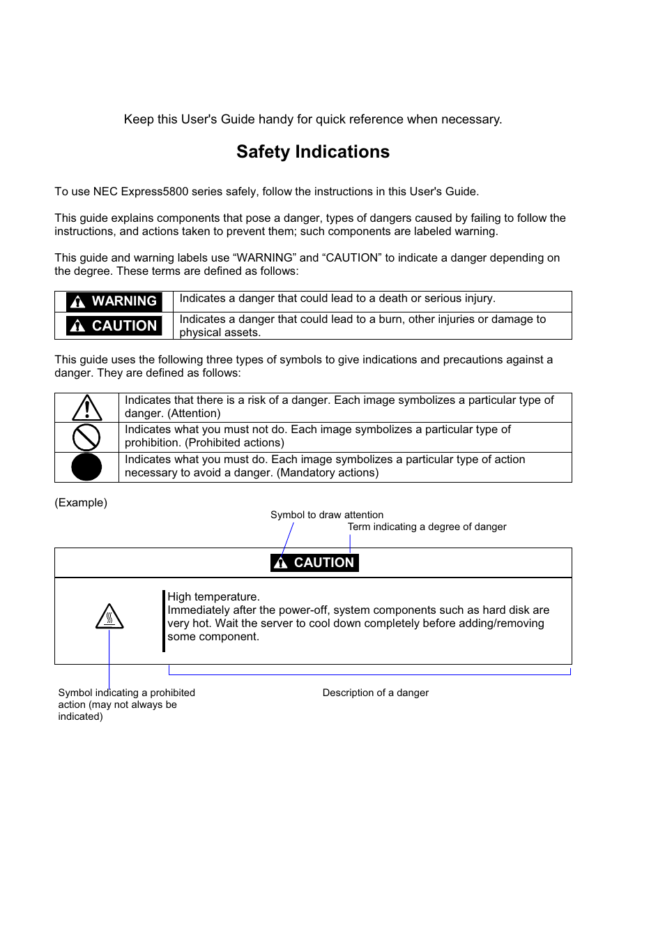 Safety indications, Caution | NEC EXPRESS5800 N8800-099F User Manual | Page 4 / 136