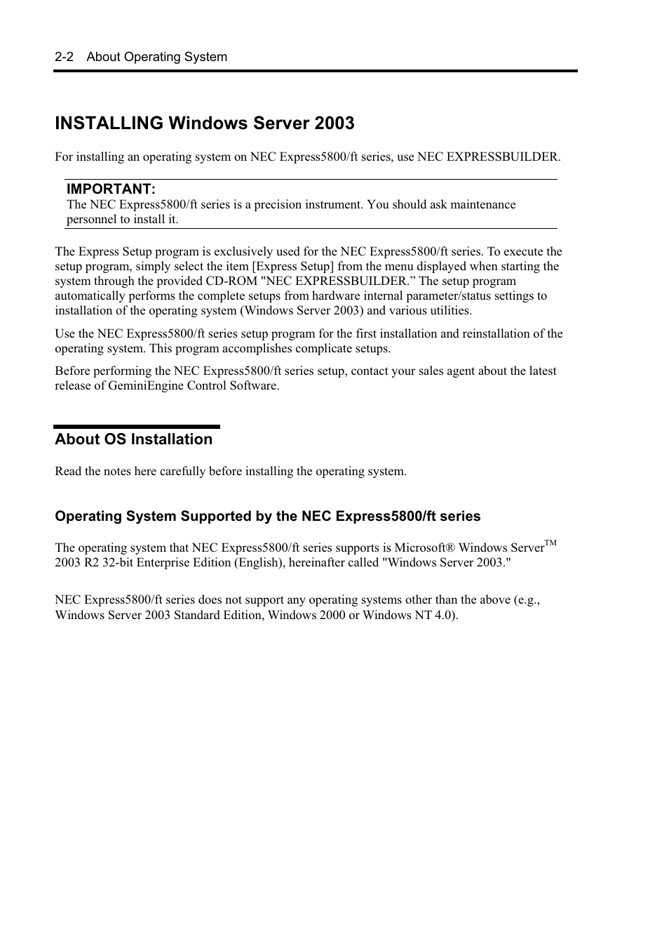 Installing windows server 2003 | NEC EXPRESS5800 N8800-099F User Manual | Page 40 / 136