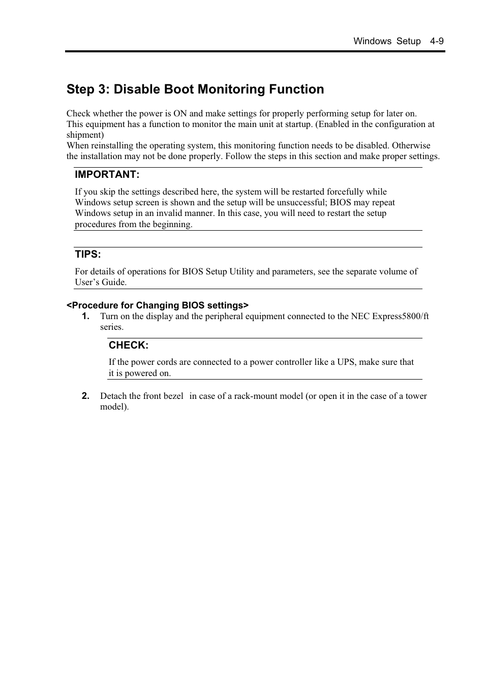 Step 3: disable boot monitoring function | NEC EXPRESS5800 N8800-099F User Manual | Page 61 / 136
