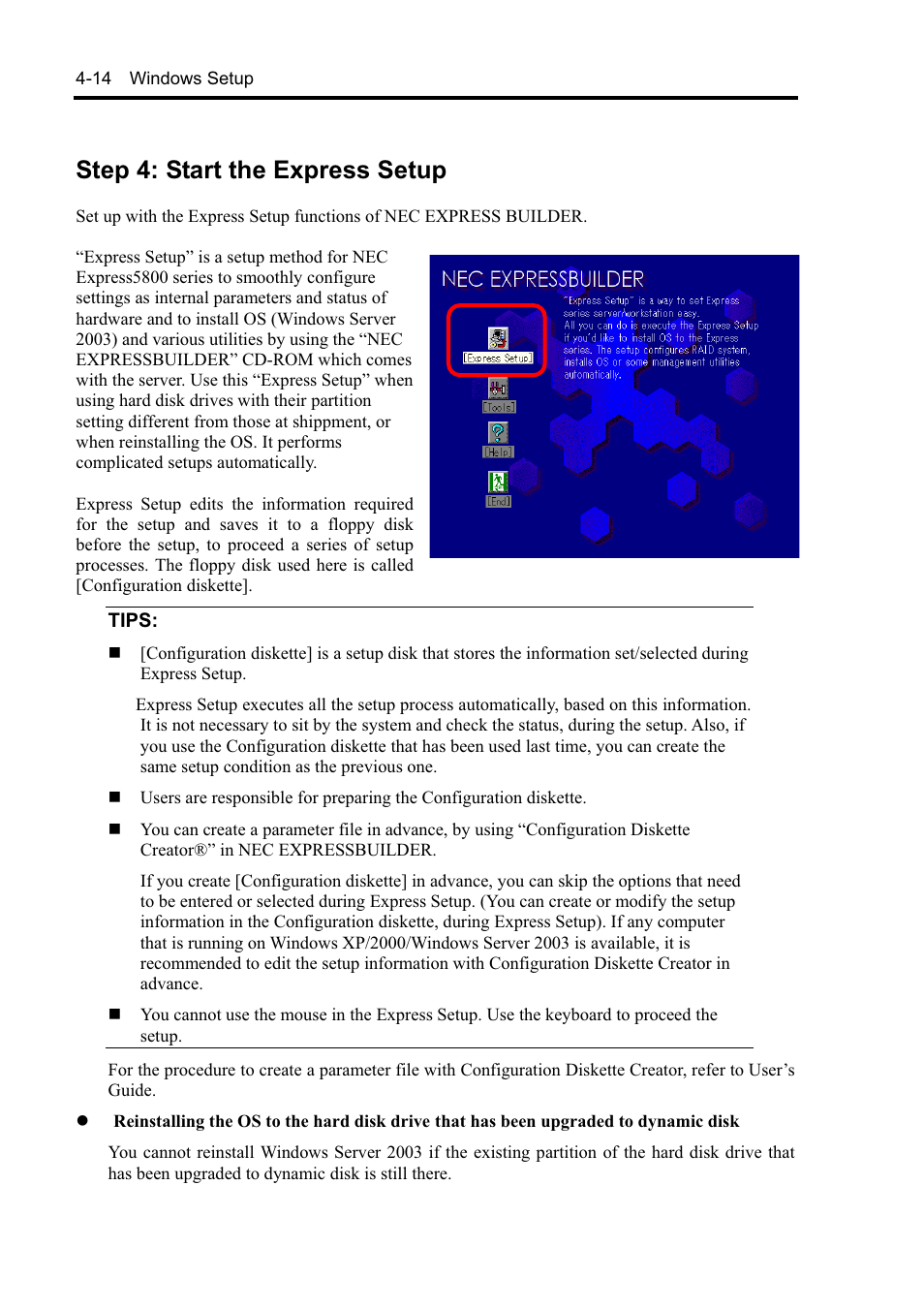 Step 4: start the express setup | NEC EXPRESS5800 N8800-099F User Manual | Page 66 / 136
