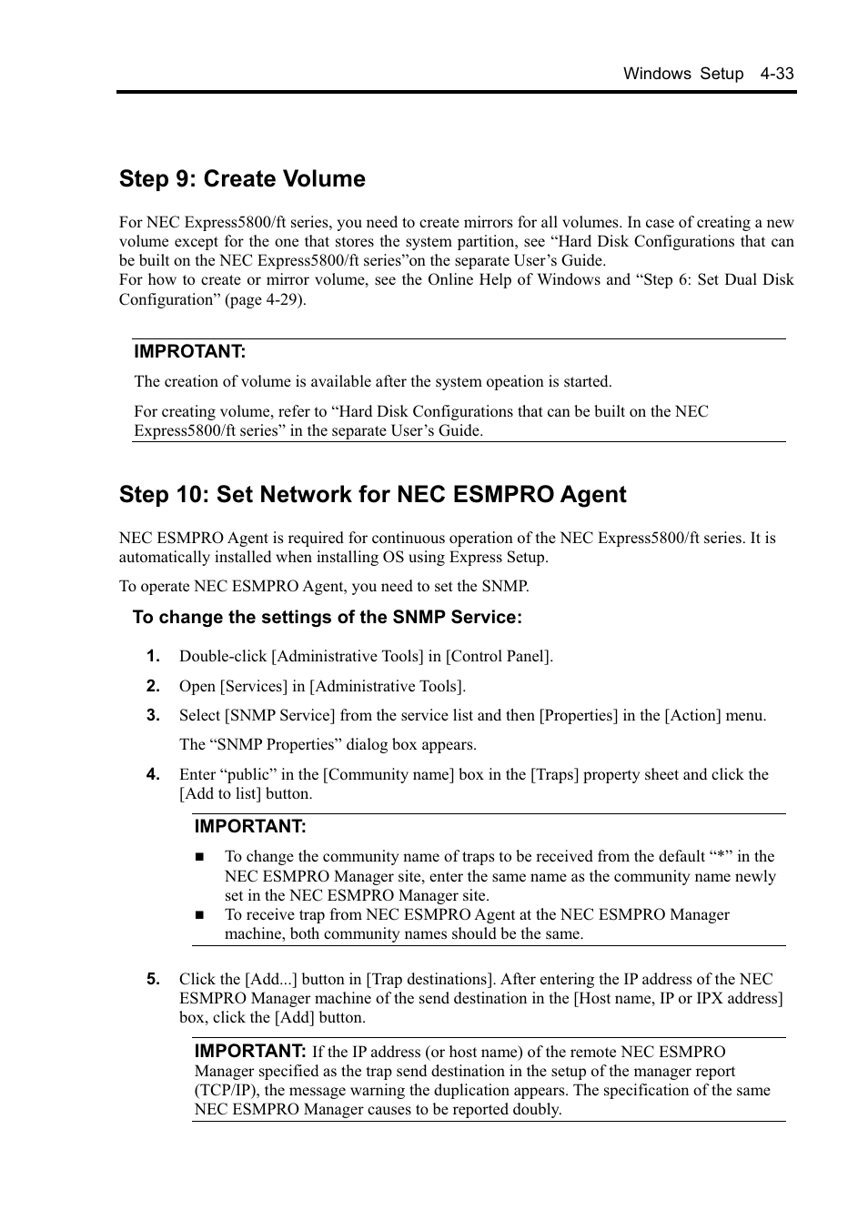 Step 9: create volume, Step 10: set network for nec esmpro agent | NEC EXPRESS5800 N8800-099F User Manual | Page 85 / 136