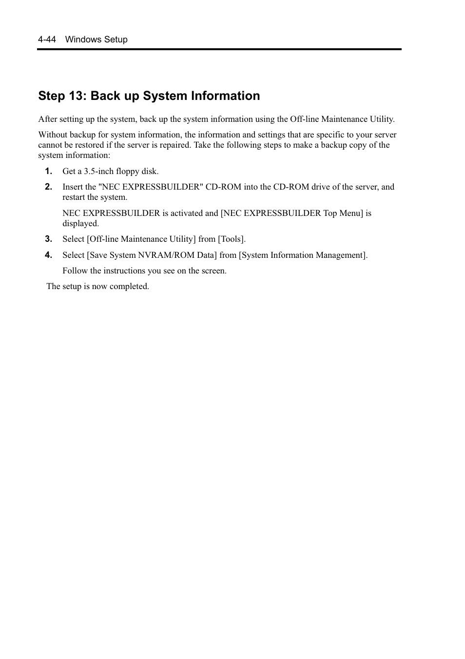 Step 13: back up system information | NEC EXPRESS5800 N8800-099F User Manual | Page 96 / 136