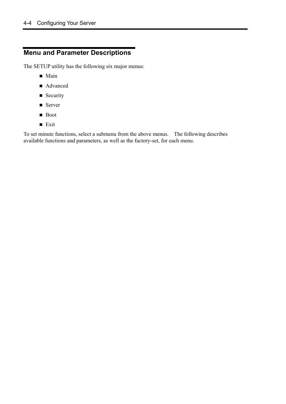 Menu and parameter descriptions | NEC Express5800/120Rh-2 N8100-1126F User Manual | Page 100 / 406