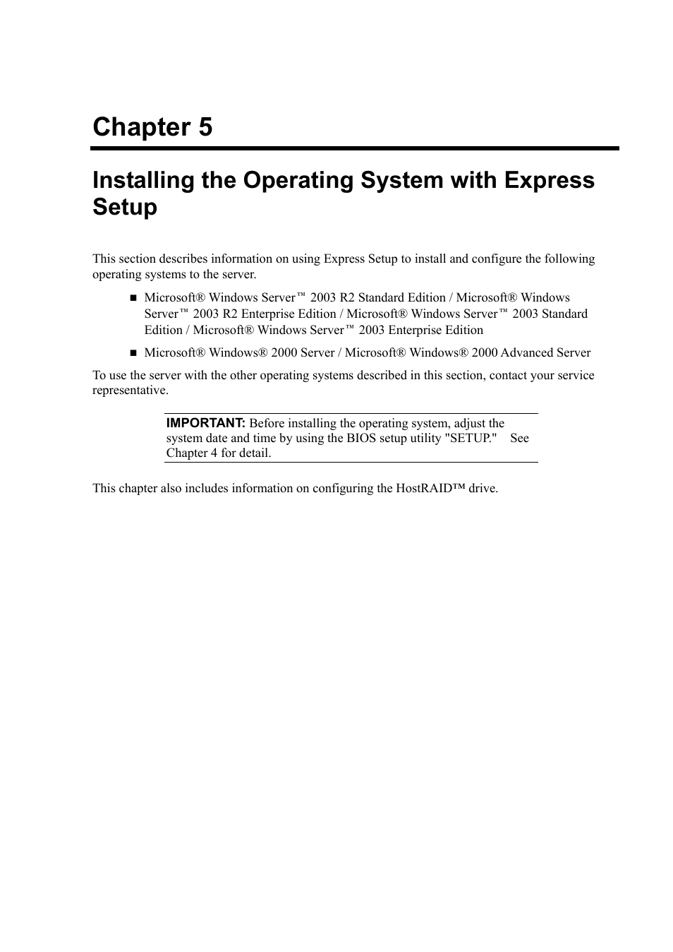 Installing the operating system with express setup, Chapter 5 | NEC Express5800/120Rh-2 N8100-1126F User Manual | Page 143 / 406