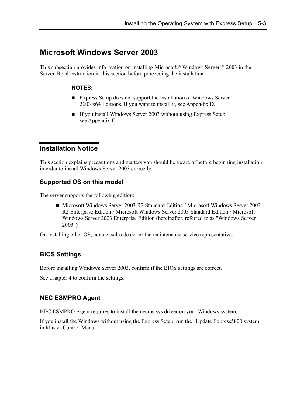 Microsoft windows server 2003, Installation notice | NEC Express5800/120Rh-2 N8100-1126F User Manual | Page 145 / 406