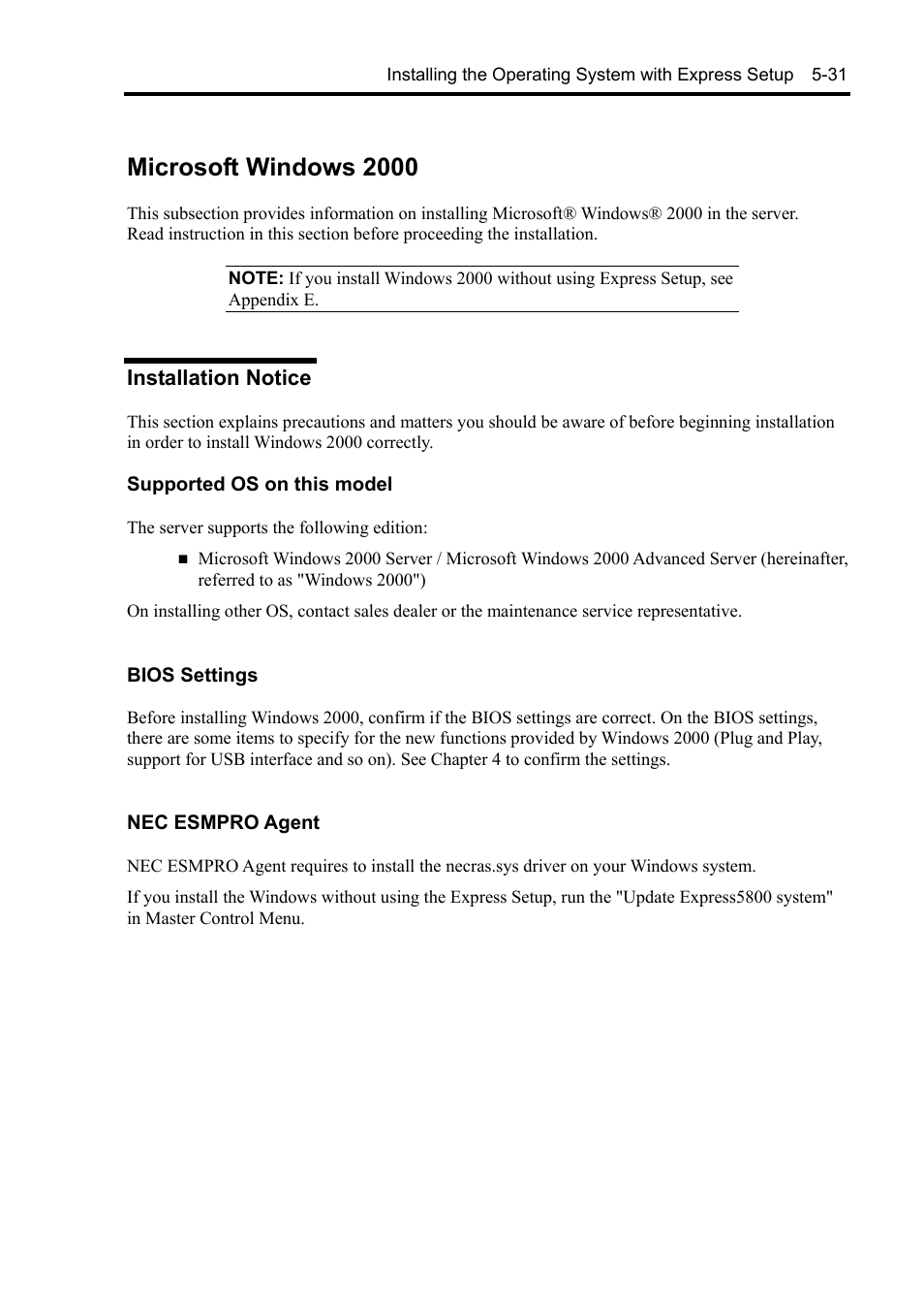 Microsoft windows 2000, Installation notice | NEC Express5800/120Rh-2 N8100-1126F User Manual | Page 173 / 406