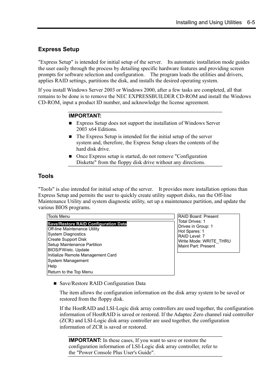 Express setup, Tools | NEC Express5800/120Rh-2 N8100-1126F User Manual | Page 203 / 406