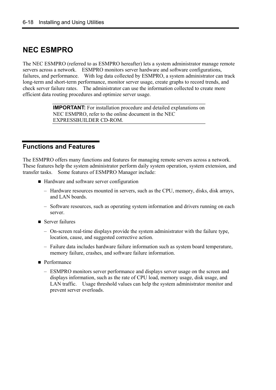 Nec esmpro, Functions and features | NEC Express5800/120Rh-2 N8100-1126F User Manual | Page 216 / 406