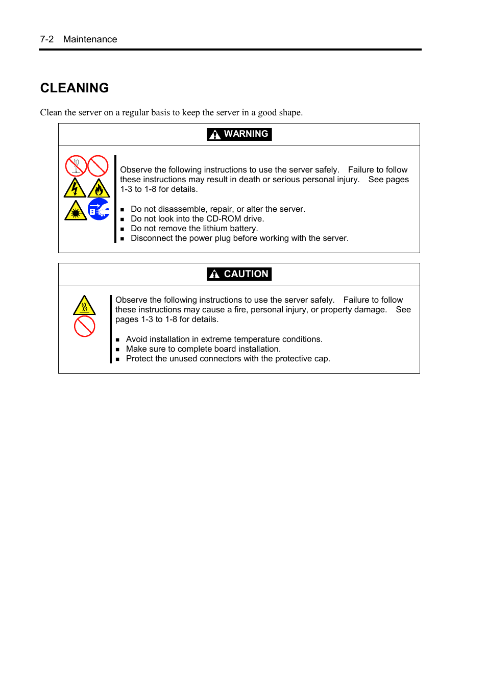 Cleaning, Caution, 2 maintenance | NEC Express5800/120Rh-2 N8100-1126F User Manual | Page 226 / 406