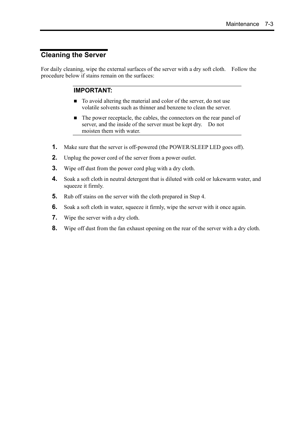 Cleaning the server | NEC Express5800/120Rh-2 N8100-1126F User Manual | Page 227 / 406