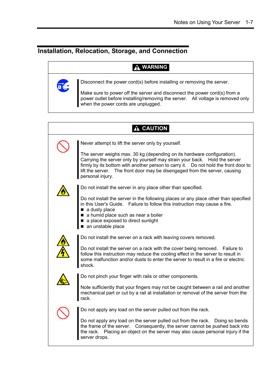 Installation, relocation, storage, and connection | NEC Express5800/120Rh-2 N8100-1126F User Manual | Page 23 / 406