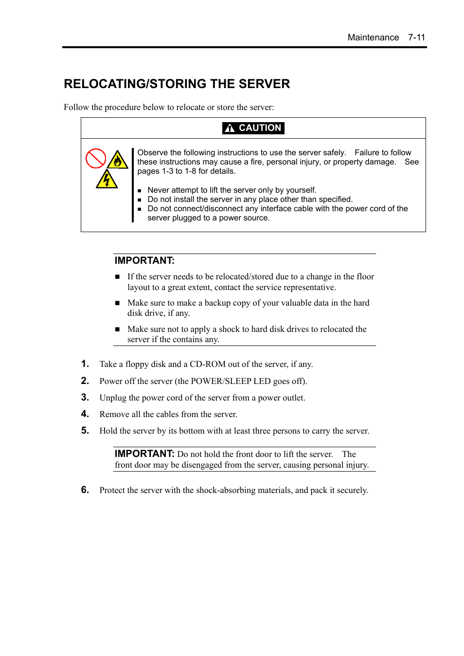 Relocating/storing the server | NEC Express5800/120Rh-2 N8100-1126F User Manual | Page 235 / 406