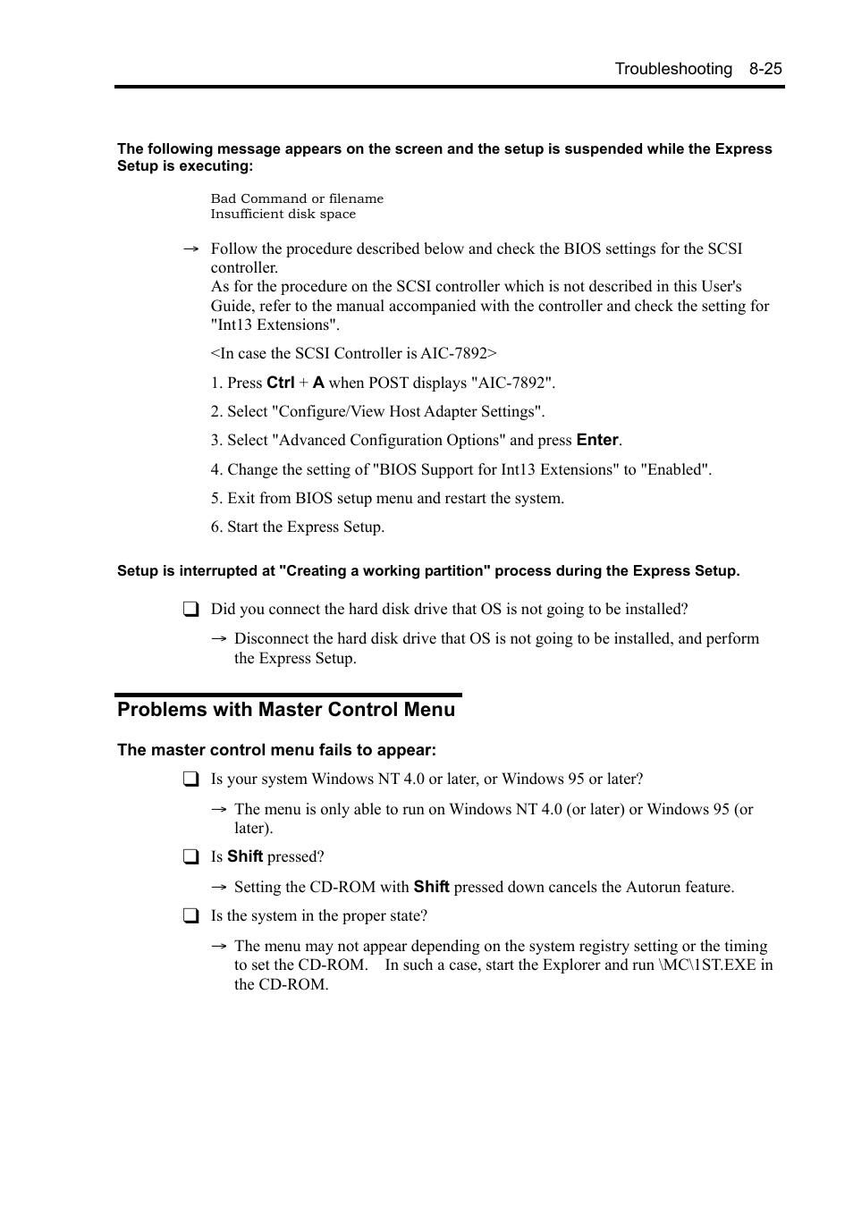 Problems with master control menu | NEC Express5800/120Rh-2 N8100-1126F User Manual | Page 261 / 406