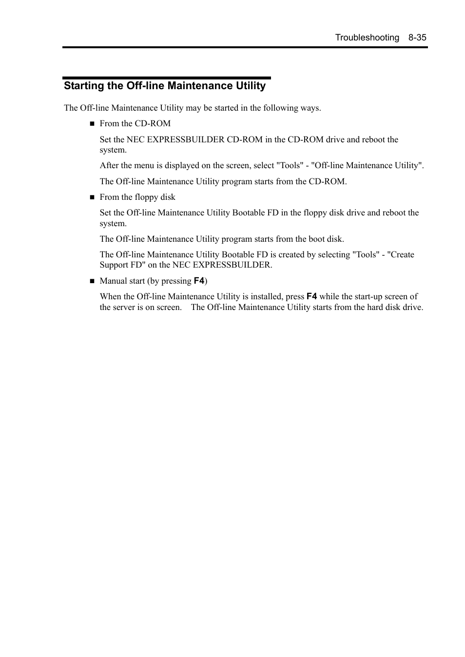 Starting the off-line maintenance utility | NEC Express5800/120Rh-2 N8100-1126F User Manual | Page 271 / 406