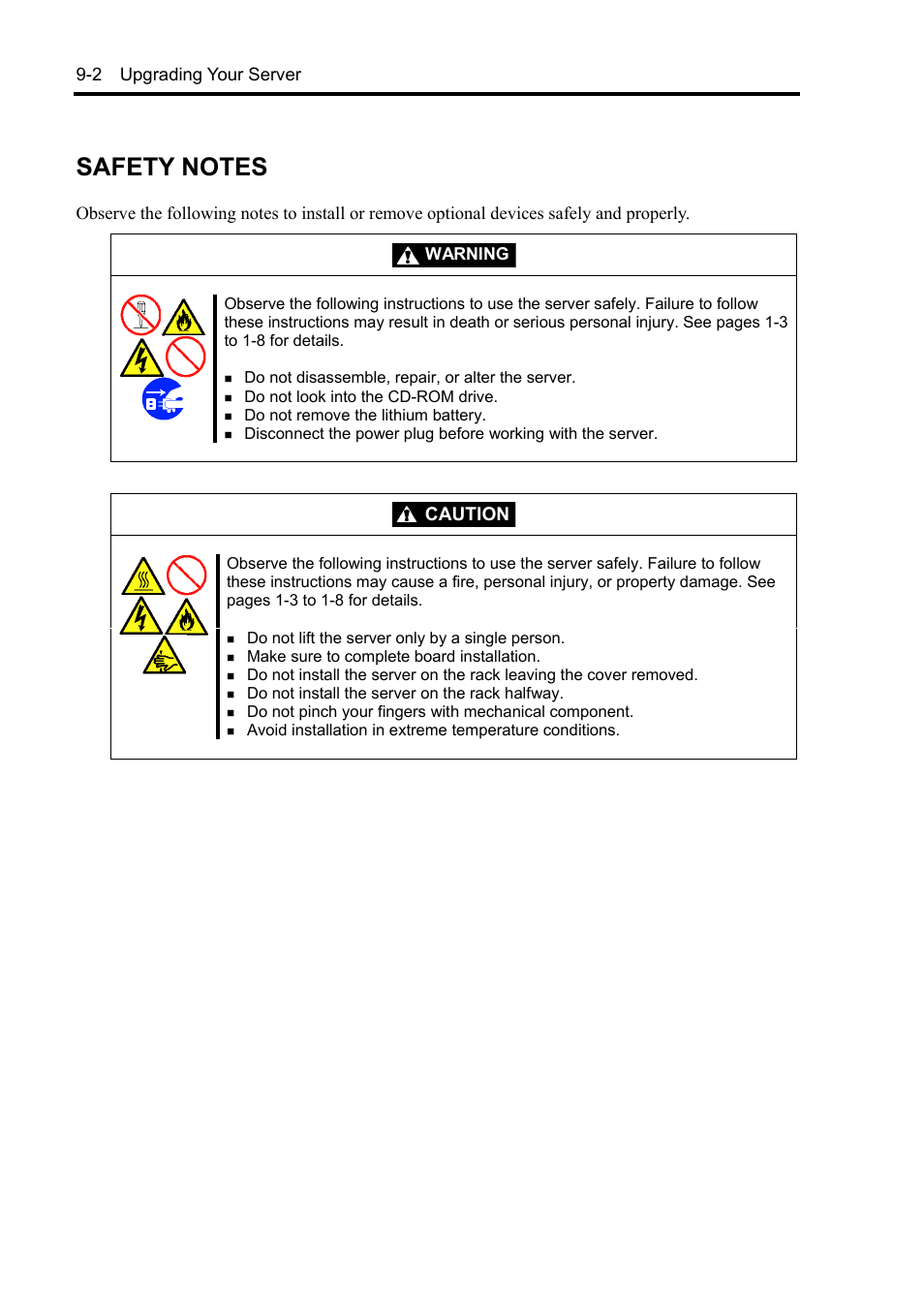Safety notes, Caution, 2 upgrading your server | NEC Express5800/120Rh-2 N8100-1126F User Manual | Page 276 / 406