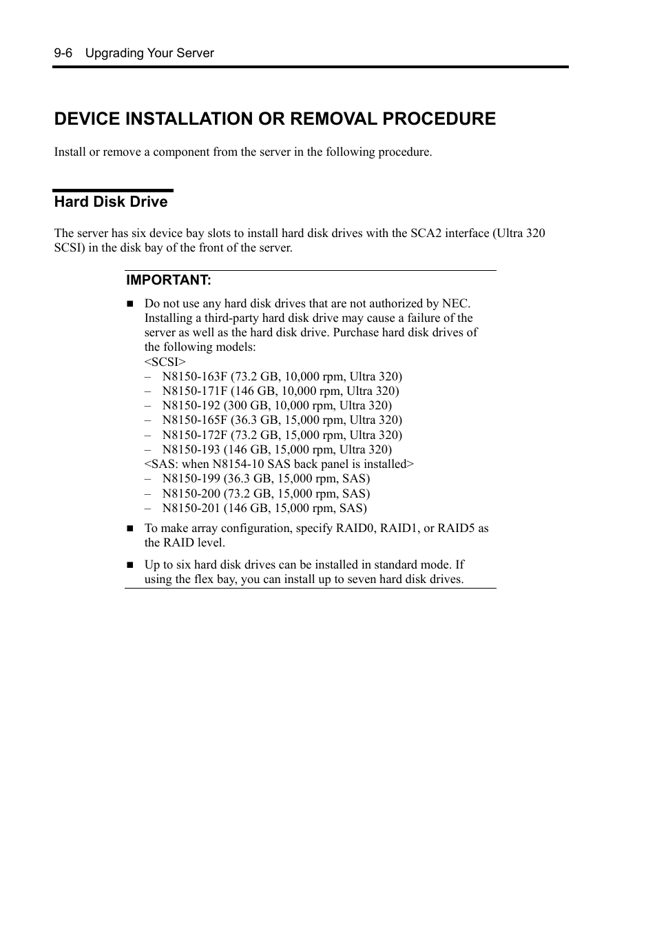 Device installation or removal procedure, Hard disk drive | NEC Express5800/120Rh-2 N8100-1126F User Manual | Page 280 / 406