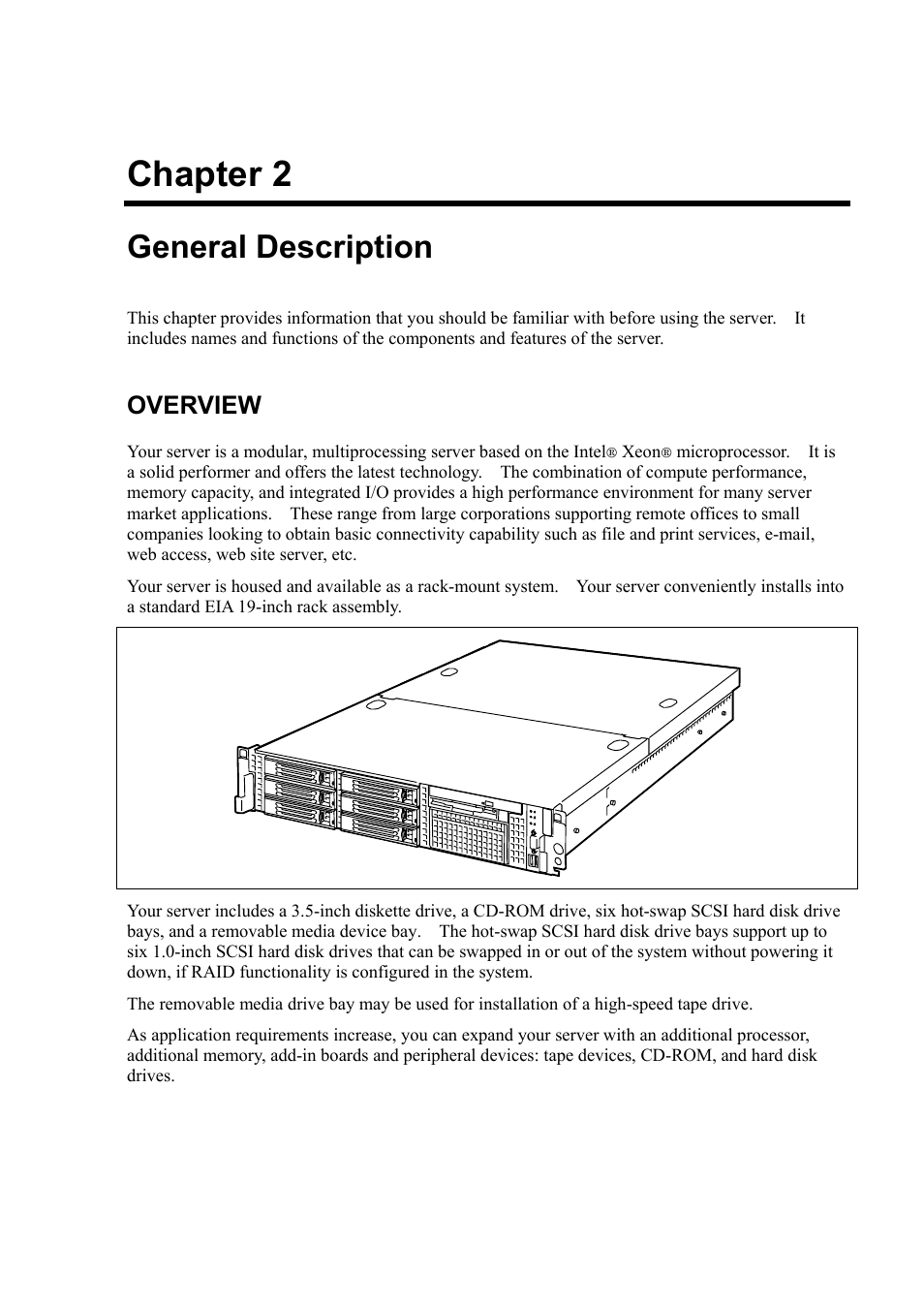 General description, Overview, Chapter 2 | NEC Express5800/120Rh-2 N8100-1126F User Manual | Page 33 / 406
