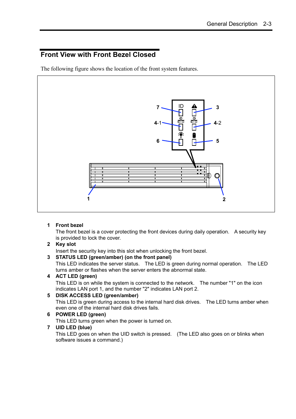 Front view with front bezel closed | NEC Express5800/120Rh-2 N8100-1126F User Manual | Page 35 / 406